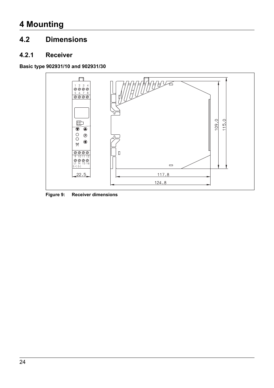 4 mounting, 2 dimensions, 1 receiver | JUMO 902931 Wtrans Receiver with Wireless Data Transmission Operating Manual User Manual | Page 24 / 104