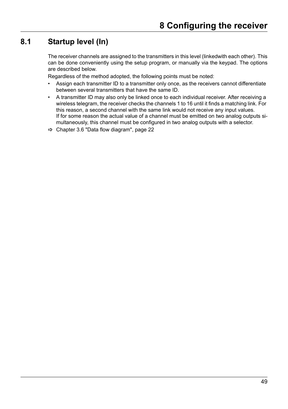 8 configuring the receiver, 1 startup level (in) | JUMO 902931 Wtrans Receiver with Wireless Data Transmission Operating Manual User Manual | Page 49 / 104