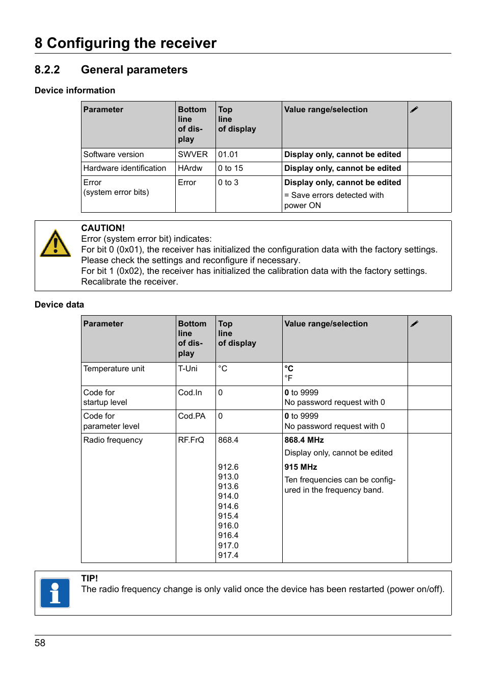 8 configuring the receiver, 2 general parameters | JUMO 902931 Wtrans Receiver with Wireless Data Transmission Operating Manual User Manual | Page 58 / 104