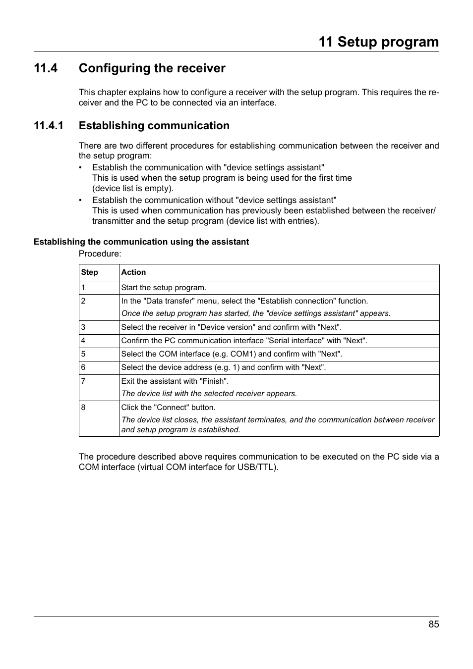 11 setup program, 4 configuring the receiver, 1 establishing communication | JUMO 902931 Wtrans Receiver with Wireless Data Transmission Operating Manual User Manual | Page 85 / 104