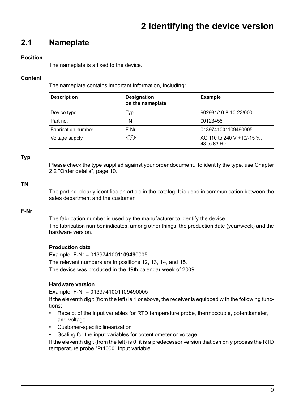 2 identifying the device version, 1 nameplate | JUMO 902931 Wtrans Receiver with Wireless Data Transmission Operating Manual User Manual | Page 9 / 104