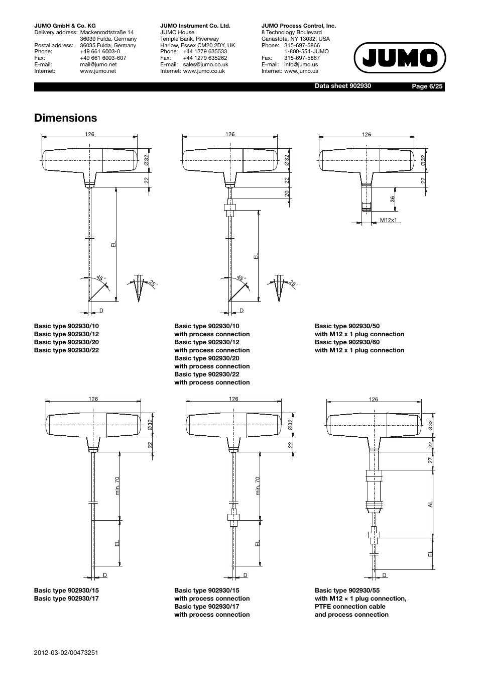 Dimensions | JUMO 902930 Wtrans Transmitter RTD Temperature Probe with Wireless Data Transmission Data Sheet User Manual | Page 6 / 25