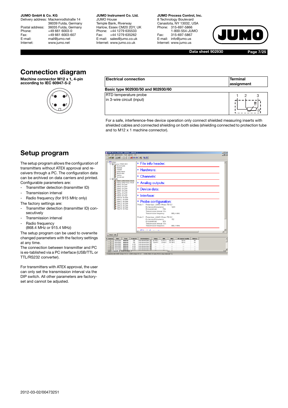 Connection diagram, Setup program | JUMO 902930 Wtrans Transmitter RTD Temperature Probe with Wireless Data Transmission Data Sheet User Manual | Page 7 / 25