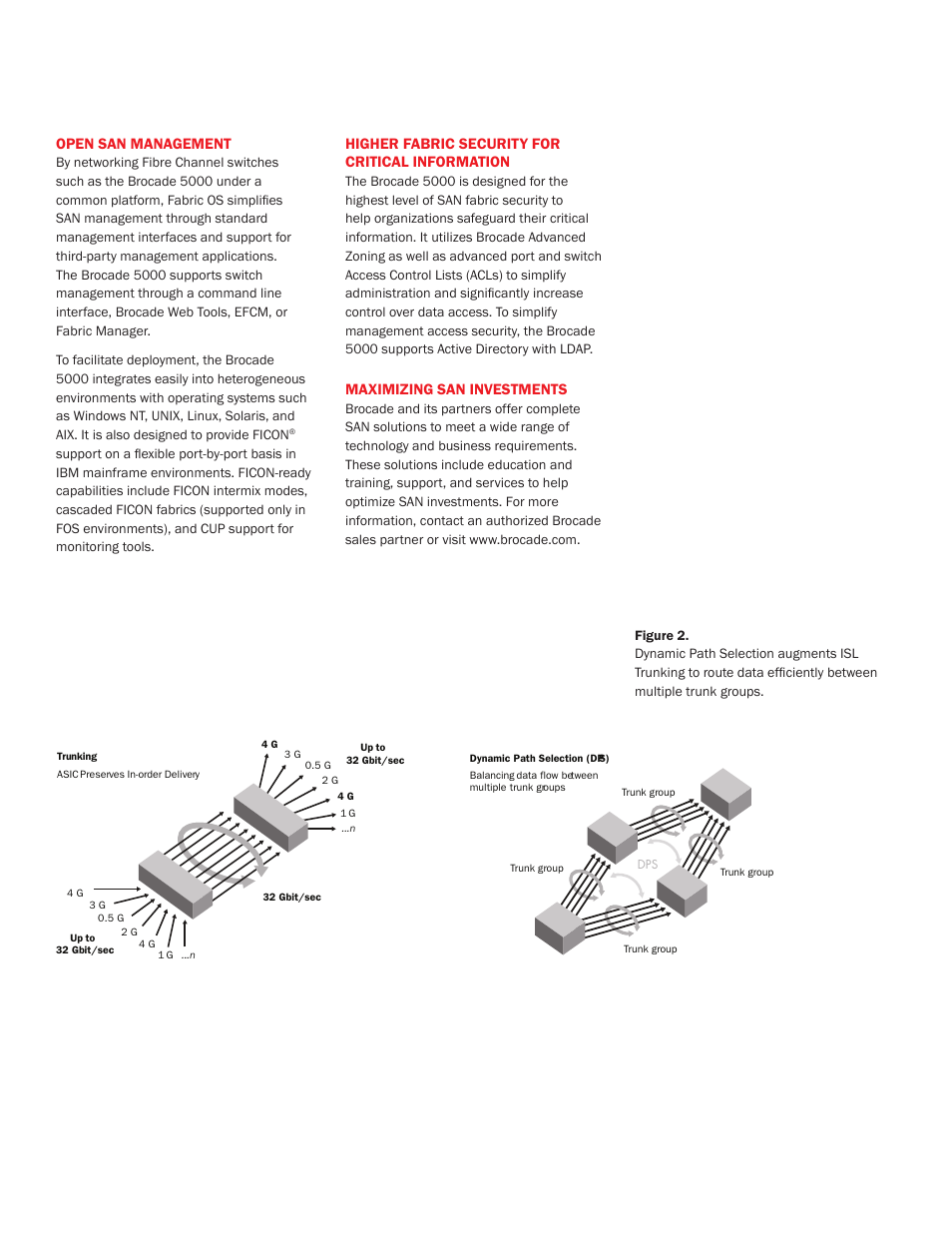 Open san management, Higher fabric security for critical information, Maximizing san investments | Brocade Communications Systems Brocade Switch 5000 User Manual | Page 3 / 4