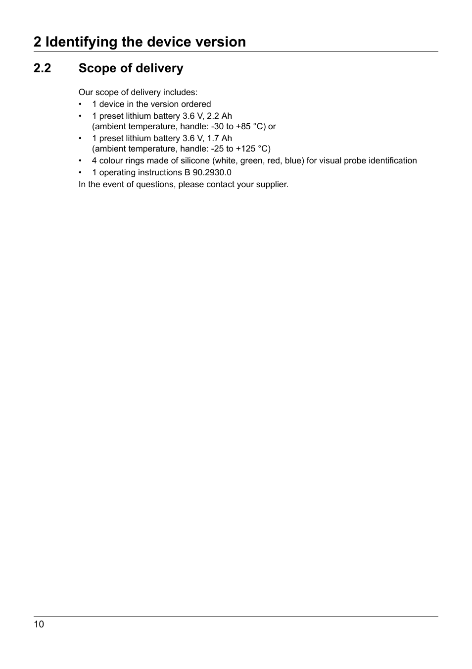 2 scope of delivery, Scope of delivery, 2 identifying the device version | JUMO 902930 Wtrans Transmitter RTD Temperature Probe with Wireless Data Transmission Operating Manual User Manual | Page 10 / 52