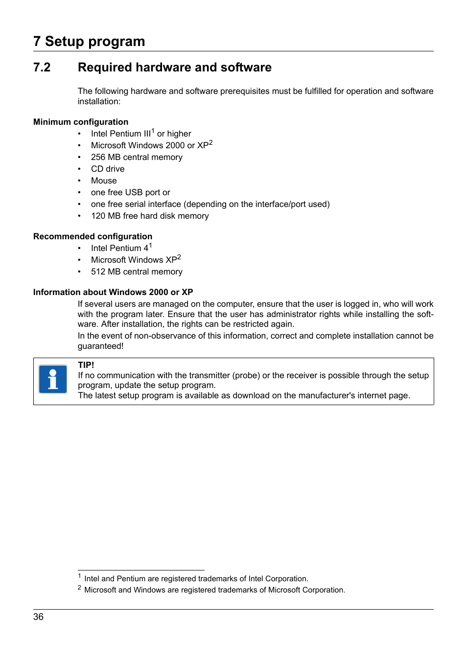 2 required hardware and software, Required hardware and software, 7 setup program | JUMO 902930 Wtrans Transmitter RTD Temperature Probe with Wireless Data Transmission Operating Manual User Manual | Page 36 / 52