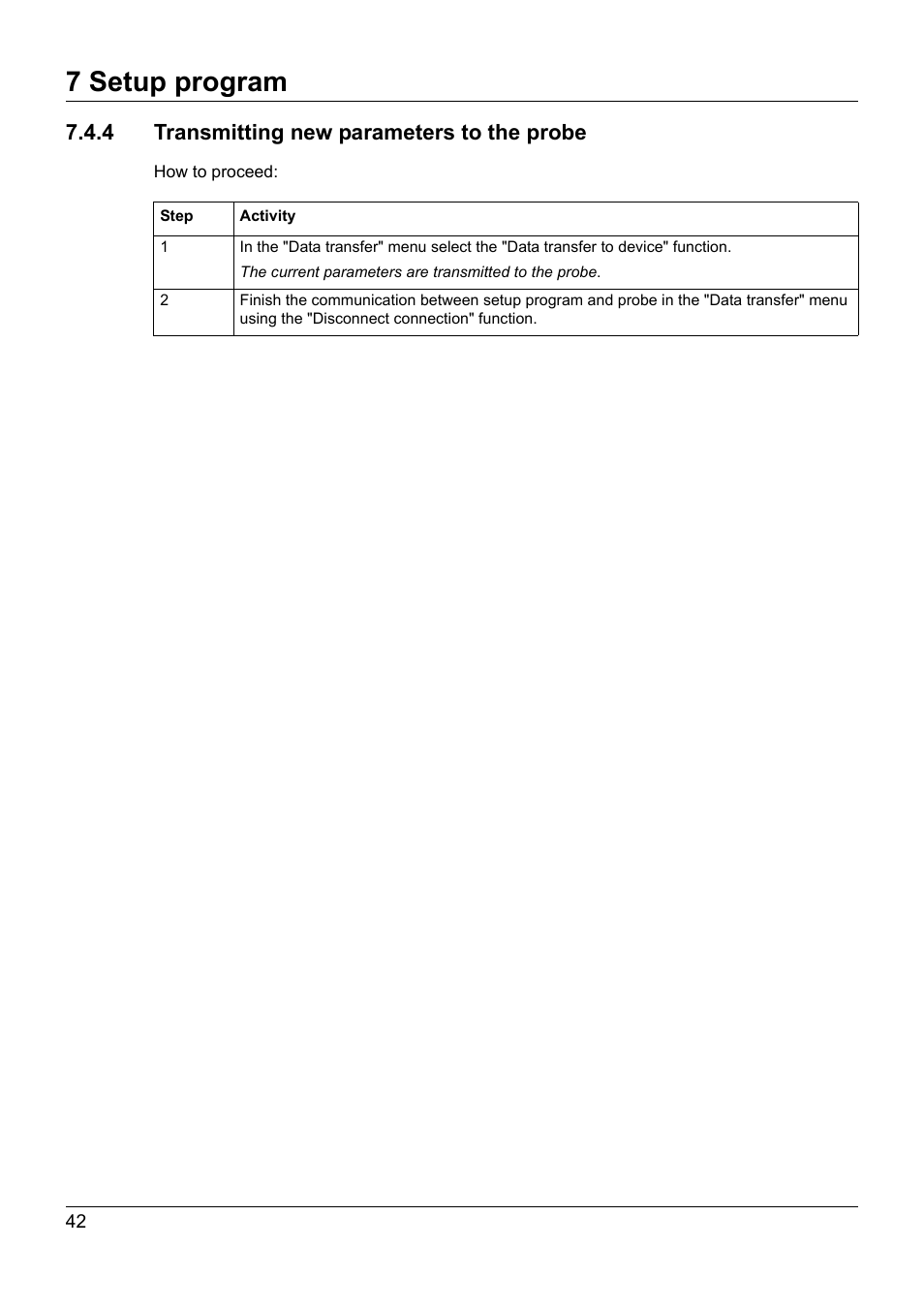 4 transmitting new parameters to the probe, Transmitting new parameters to the probe, 7 setup program | JUMO 902930 Wtrans Transmitter RTD Temperature Probe with Wireless Data Transmission Operating Manual User Manual | Page 42 / 52