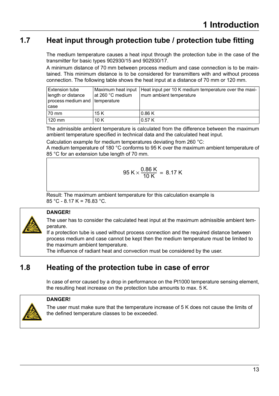 8 heating of the protection tube in case of error, Heating of the protection tube in case of error, 1 introduction | JUMO 902930 Wtrans Transmitter RTD Temperature Probe with Ex approval Operating Manual User Manual | Page 13 / 48