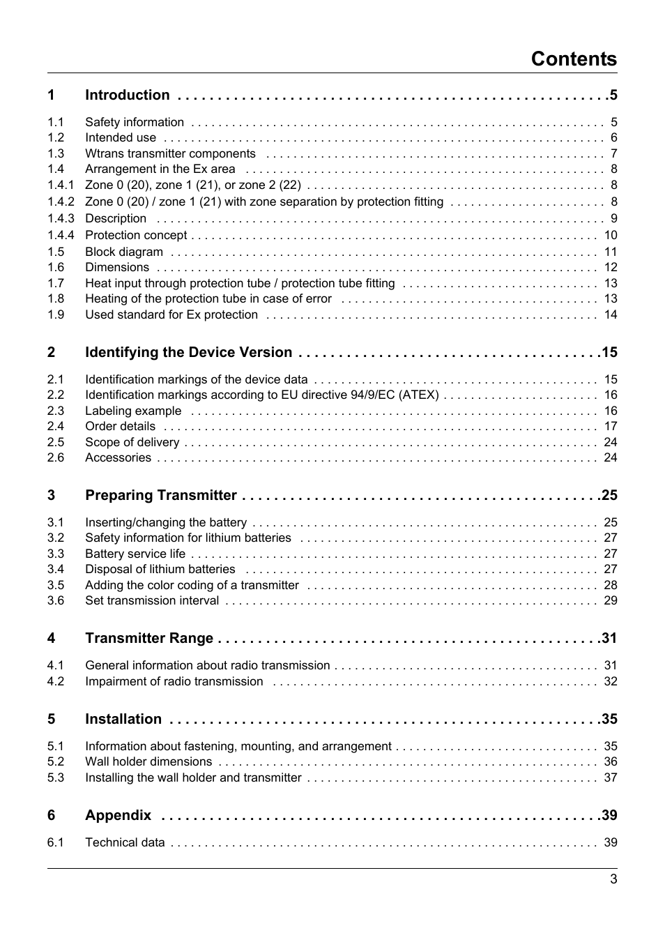 JUMO 902930 Wtrans Transmitter RTD Temperature Probe with Ex approval Operating Manual User Manual | Page 3 / 48