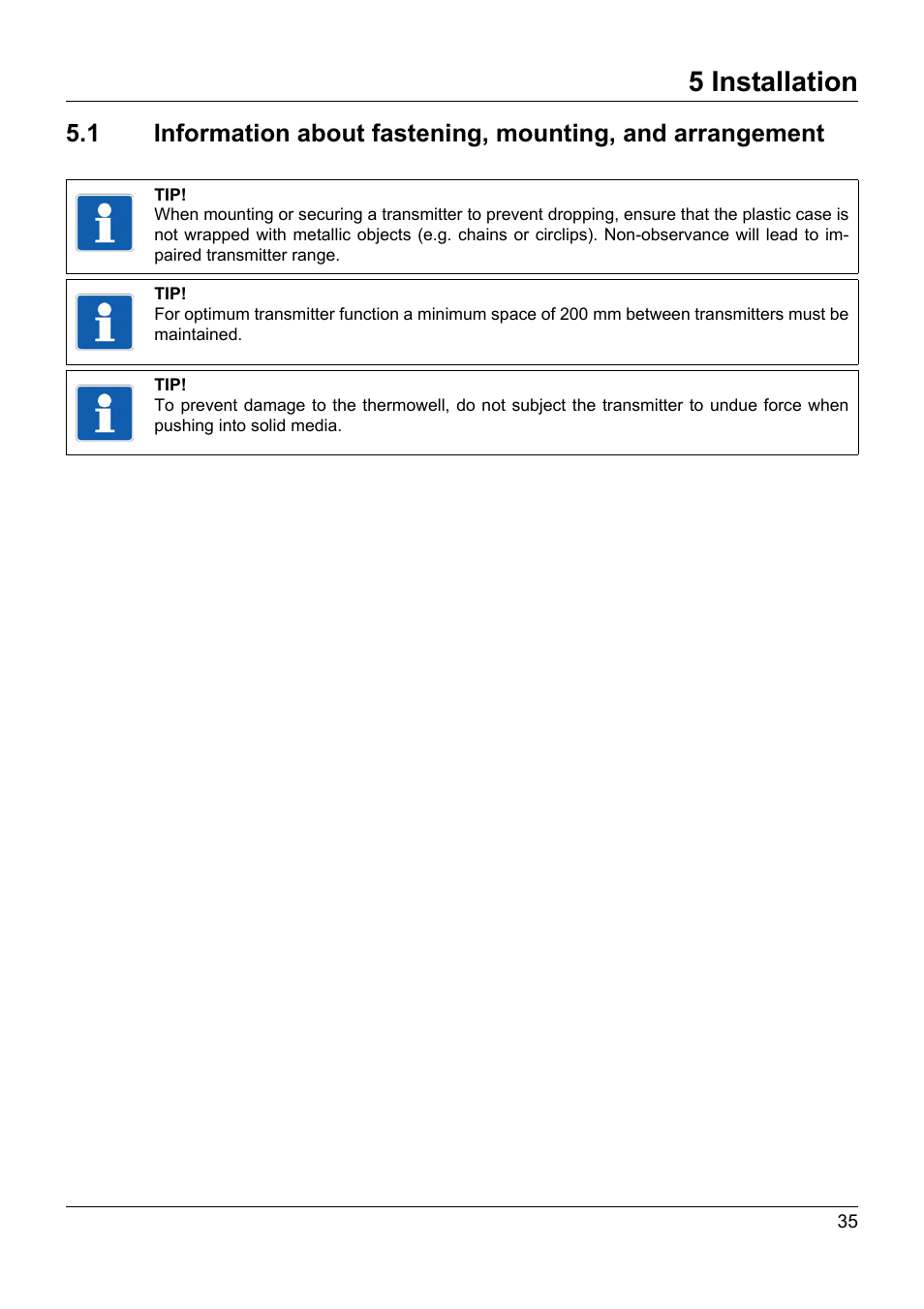 5 installation, Installation | JUMO 902930 Wtrans Transmitter RTD Temperature Probe with Ex approval Operating Manual User Manual | Page 35 / 48