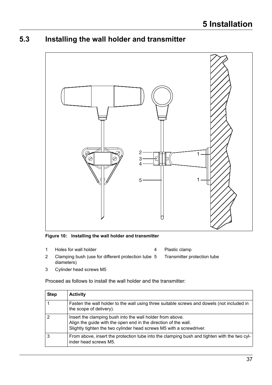 3 installing the wall holder and transmitter, Installing the wall holder and transmitter, 5 installation | JUMO 902930 Wtrans Transmitter RTD Temperature Probe with Ex approval Operating Manual User Manual | Page 37 / 48