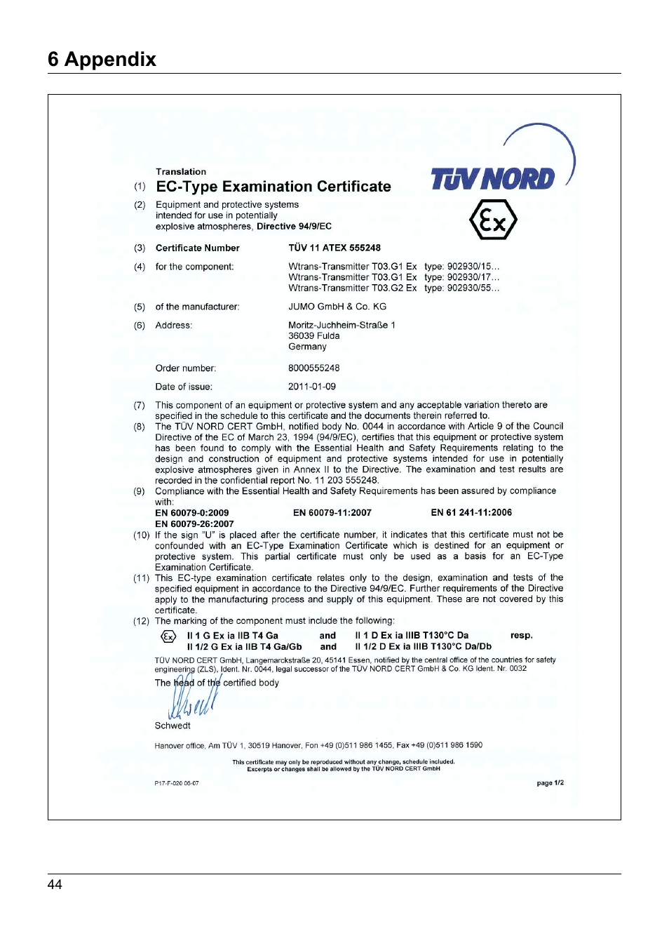 6 appendix | JUMO 902930 Wtrans Transmitter RTD Temperature Probe with Ex approval Operating Manual User Manual | Page 44 / 48