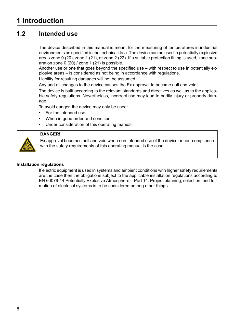 2 intended use, Intended use, 1 introduction | JUMO 902930 Wtrans Transmitter RTD Temperature Probe with Ex approval Operating Manual User Manual | Page 6 / 48