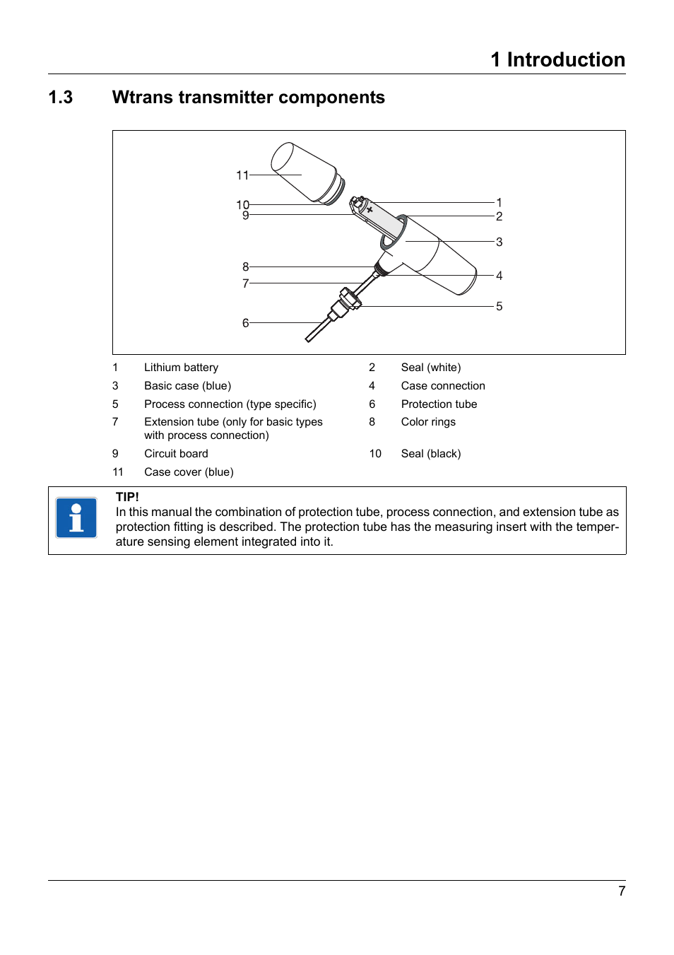 3 wtrans transmitter components, Wtrans transmitter components, 1 introduction | JUMO 902930 Wtrans Transmitter RTD Temperature Probe with Ex approval Operating Manual User Manual | Page 7 / 48