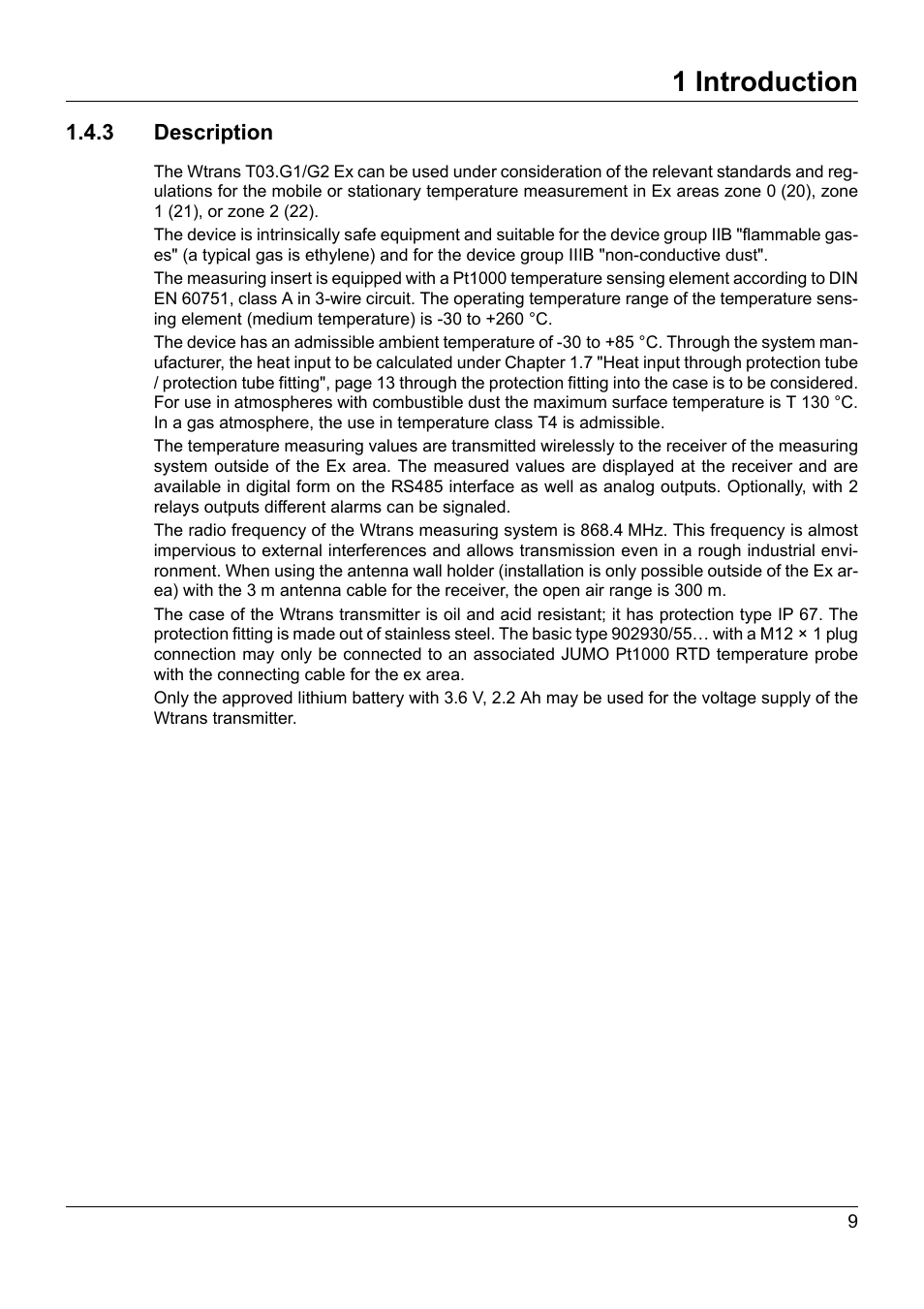3 description, 1 introduction | JUMO 902930 Wtrans Transmitter RTD Temperature Probe with Ex approval Operating Manual User Manual | Page 9 / 48