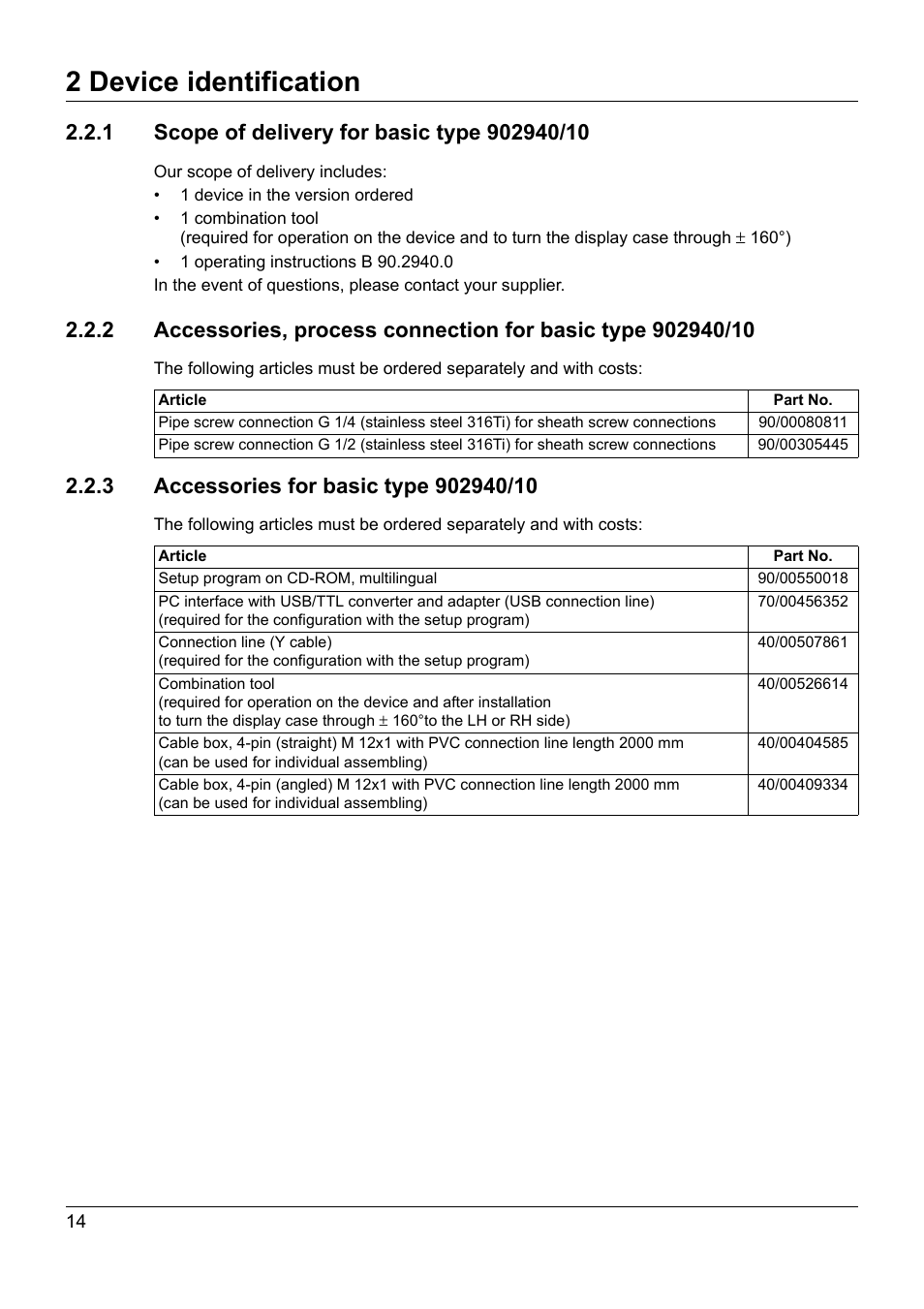 1 scope of delivery for basic type 902940/10, 3 accessories for basic type 902940/10, 2 device identification | JUMO 902940 DELOS T Electronic Temperature Switch with Display and Analog Output Operating Manual User Manual | Page 14 / 76