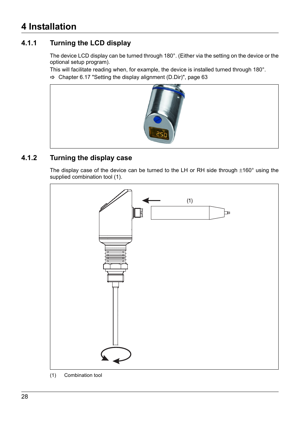 1 turning the lcd display, 2 turning the display case, 4 installation | JUMO 902940 DELOS T Electronic Temperature Switch with Display and Analog Output Operating Manual User Manual | Page 28 / 76