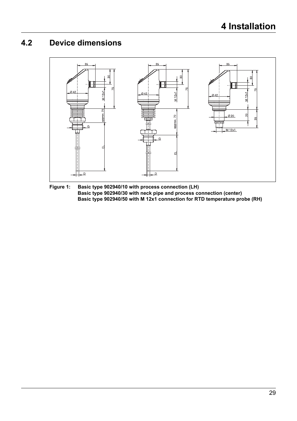 2 device dimensions, Device dimensions, 4 installation | JUMO 902940 DELOS T Electronic Temperature Switch with Display and Analog Output Operating Manual User Manual | Page 29 / 76