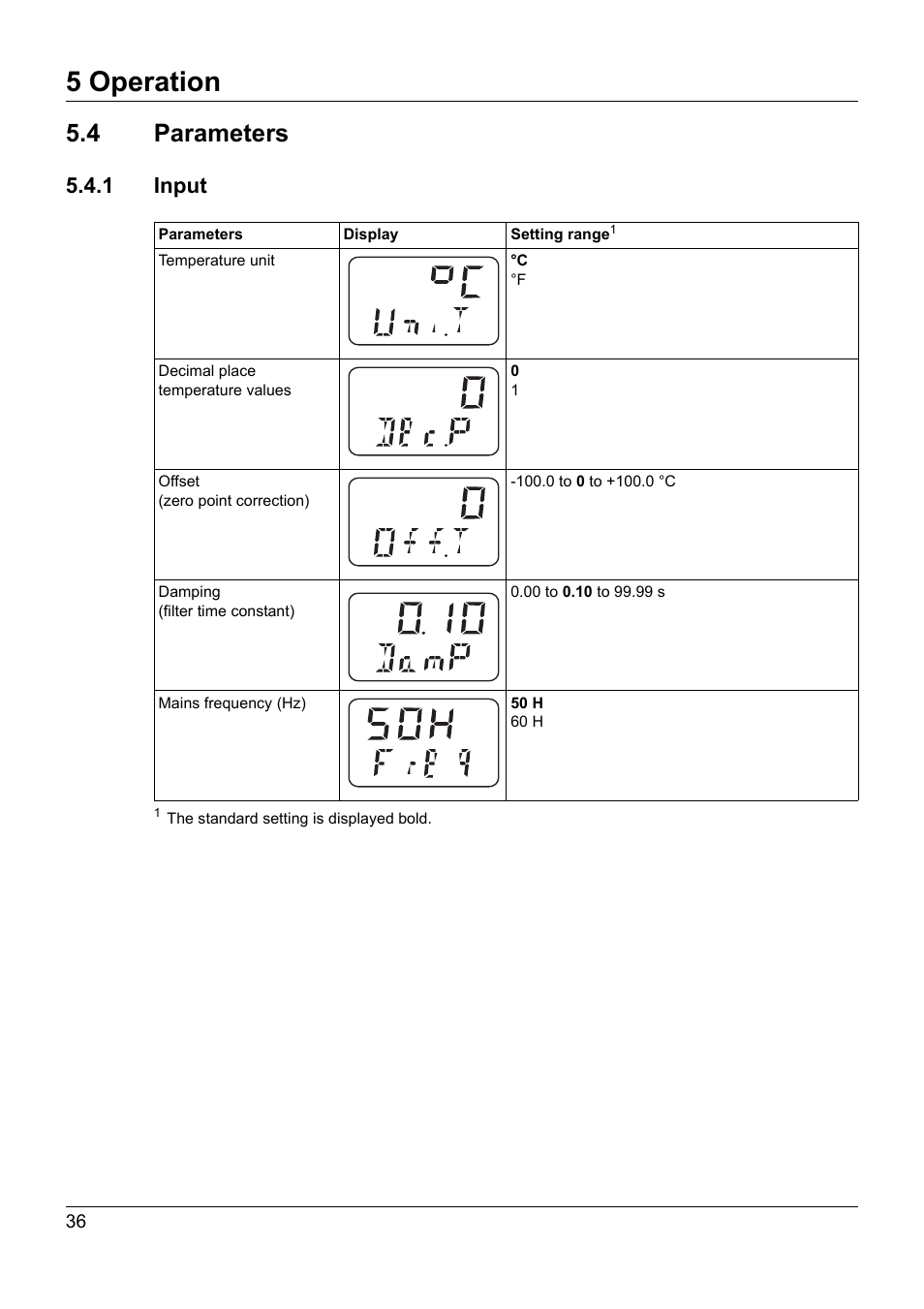 4 parameters, 1 input, Parameters | 5 operation | JUMO 902940 DELOS T Electronic Temperature Switch with Display and Analog Output Operating Manual User Manual | Page 36 / 76