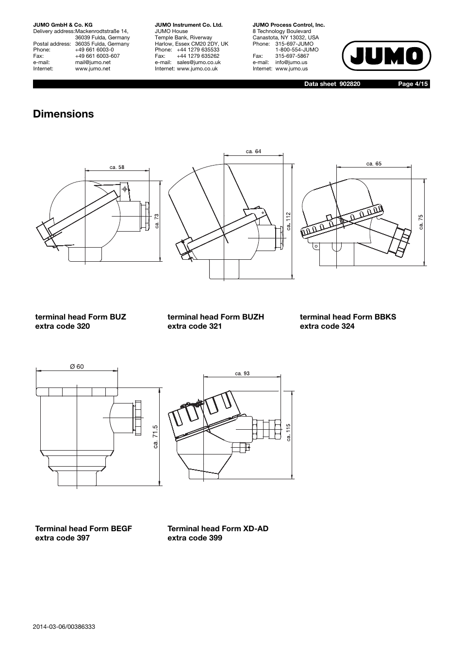 Dimensions | JUMO 902820 PROCESStemp RTD Temperature Probe for Process Technology (Also with ATEX Approval) Data Sheet User Manual | Page 4 / 15