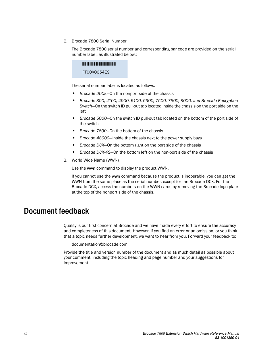 Document feedback | Brocade Communications Systems Extension Switch 7800 User Manual | Page 12 / 56