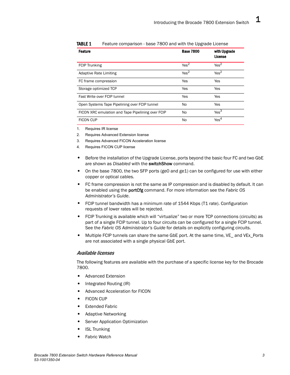 Available licenses | Brocade Communications Systems Extension Switch 7800 User Manual | Page 15 / 56