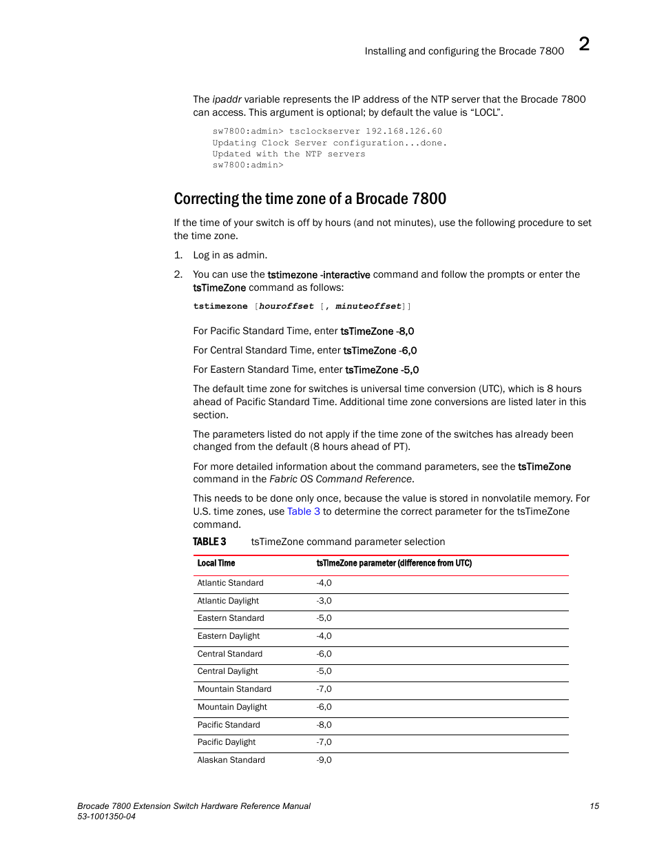 Correcting the time zone of a brocade 7800 | Brocade Communications Systems Extension Switch 7800 User Manual | Page 27 / 56