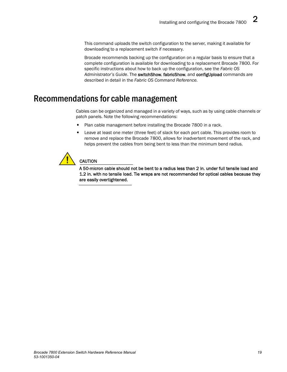 Recommendations for cable management | Brocade Communications Systems Extension Switch 7800 User Manual | Page 31 / 56