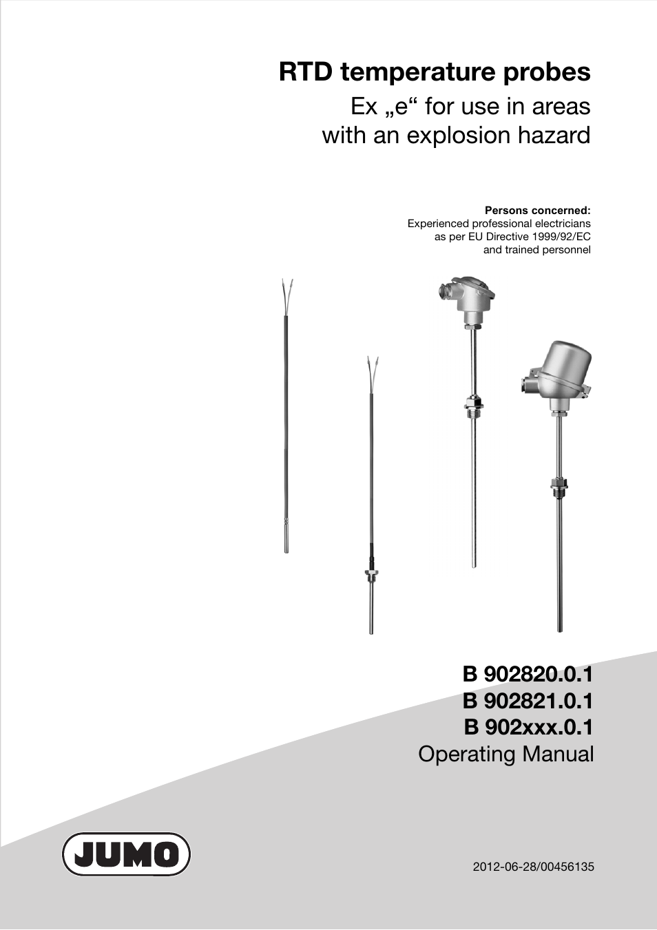 JUMO 902820 PROCESStemp RTD Temperature Probe for Process Technology (Also with ATEX Approval) Ex e Operating Manual User Manual | 12 pages