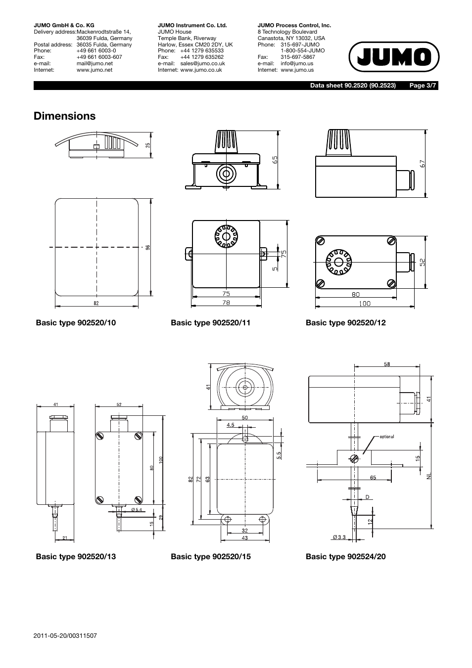 Dimensions | JUMO 902520 Indoor and Outdoor RTD Temperature Probe Data Sheet User Manual | Page 3 / 7