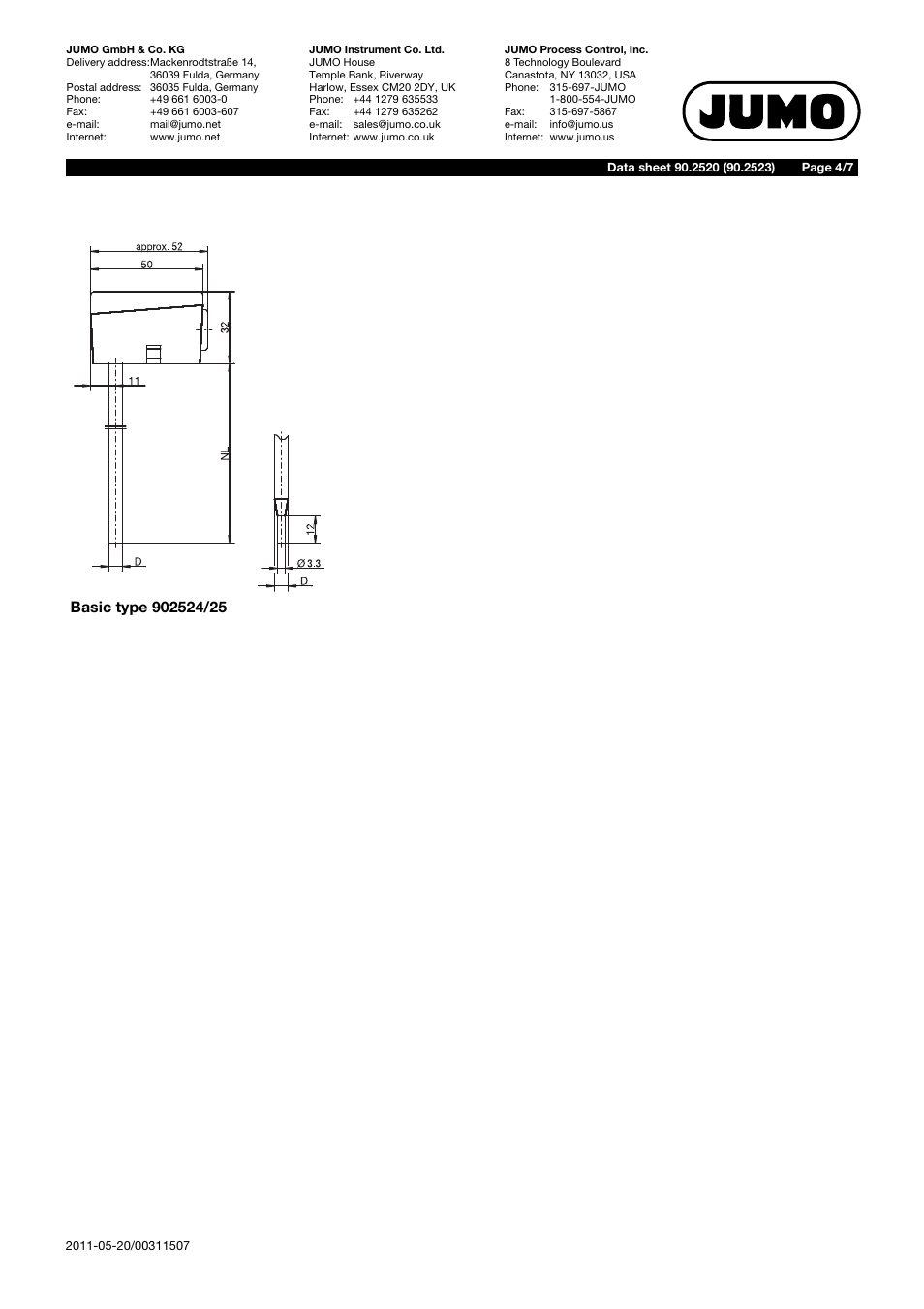 JUMO 902520 Indoor and Outdoor RTD Temperature Probe Data Sheet User Manual | Page 4 / 7