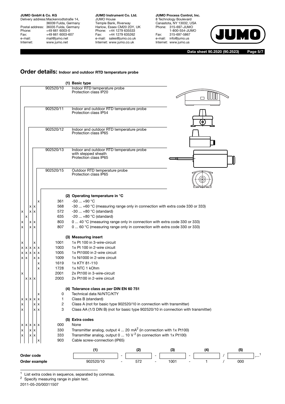 Order details | JUMO 902520 Indoor and Outdoor RTD Temperature Probe Data Sheet User Manual | Page 5 / 7