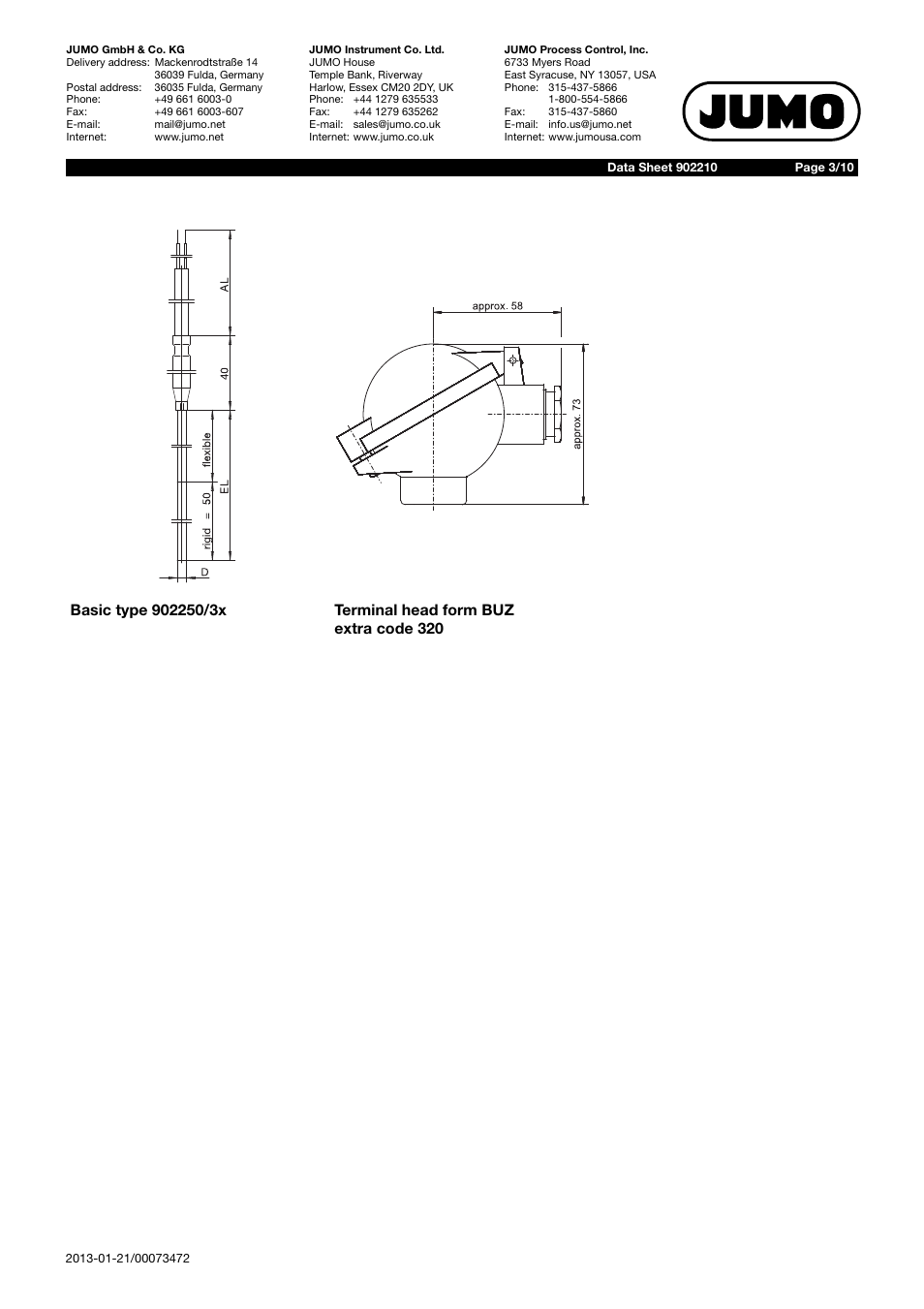 JUMO 902210 Mineral-Insulated RTD Temperature Probes with Bare Connection Wires According to DIN EN 60751 Data Sheet User Manual | Page 3 / 10