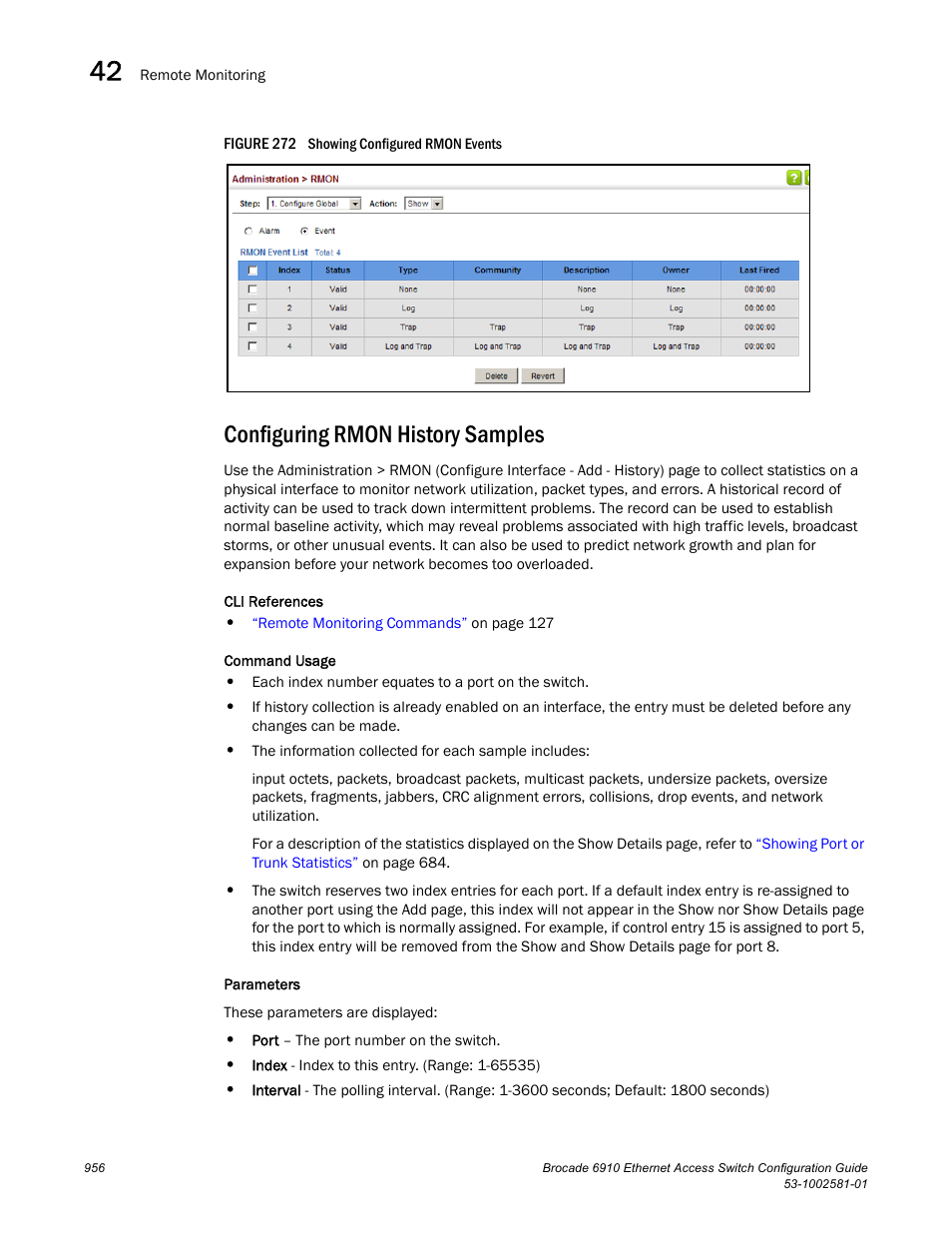 Configuring rmon history samples, Figure 272 s | Brocade Communications Systems Brocate Ethernet Access Switch 6910 User Manual | Page 1006 / 1200