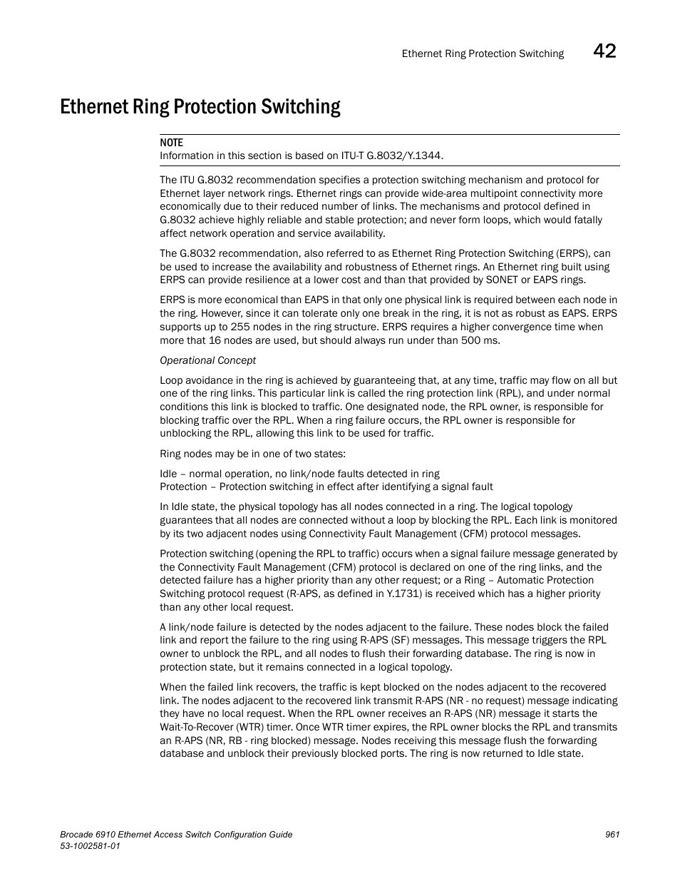 Ethernet ring protection switching, Ethernet ring protection switching (erps) | Brocade Communications Systems Brocate Ethernet Access Switch 6910 User Manual | Page 1011 / 1200