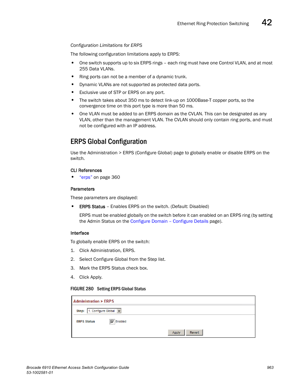 Erps global configuration, Figure 280 s, Configure global | Brocade Communications Systems Brocate Ethernet Access Switch 6910 User Manual | Page 1013 / 1200