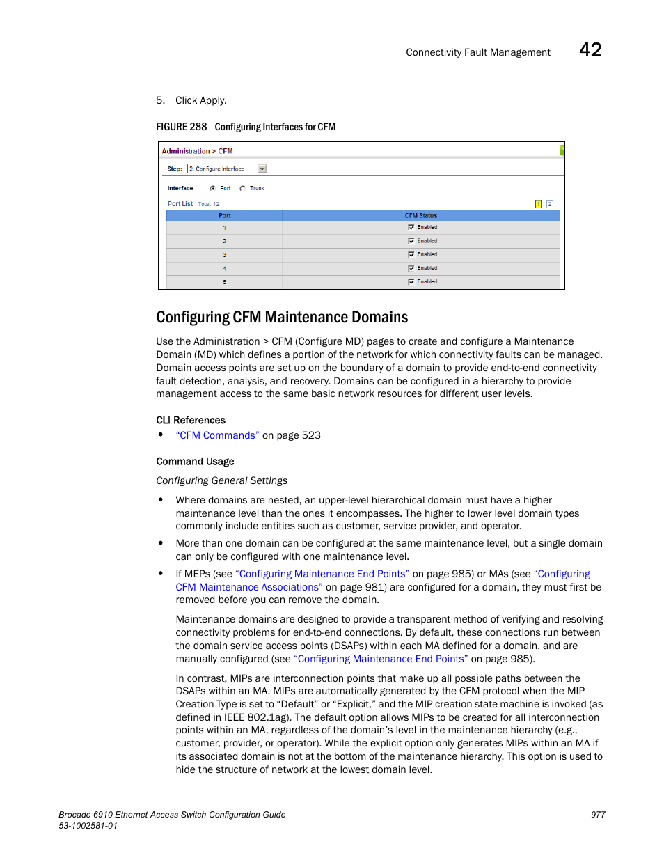 Configuring cfm maintenance domains, Figure 288 confi, Configuring cfm maintenance | Domains | Brocade Communications Systems Brocate Ethernet Access Switch 6910 User Manual | Page 1027 / 1200