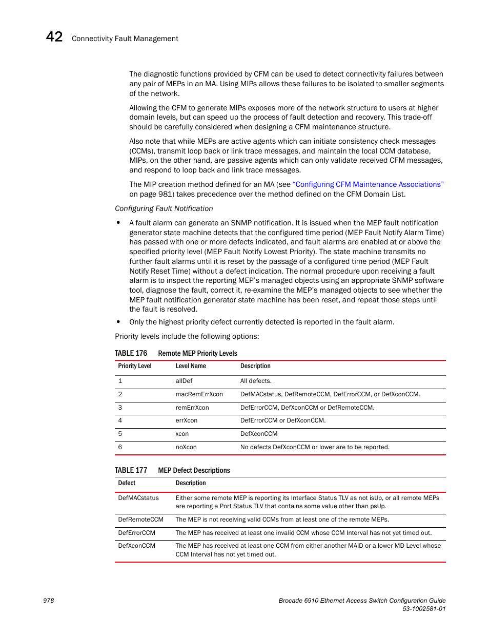 Table 176, Table 177 | Brocade Communications Systems Brocate Ethernet Access Switch 6910 User Manual | Page 1028 / 1200
