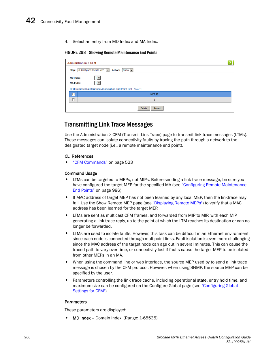 Transmitting link trace messages, Figure 298 s, Transmitting | Link trace messages | Brocade Communications Systems Brocate Ethernet Access Switch 6910 User Manual | Page 1038 / 1200