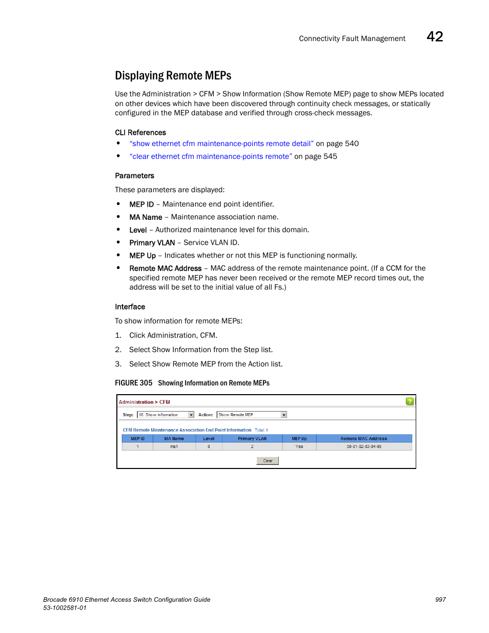 Displaying remote meps, Figure 305 s | Brocade Communications Systems Brocate Ethernet Access Switch 6910 User Manual | Page 1047 / 1200