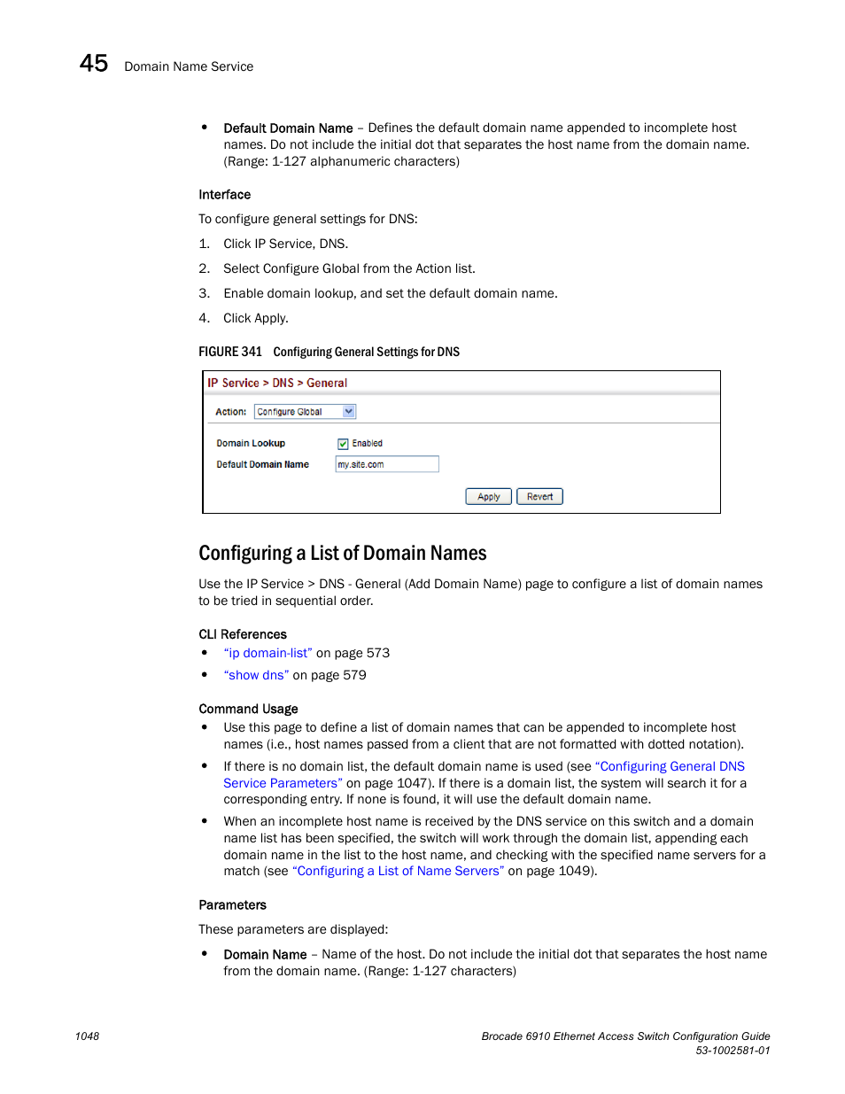 Configuring a list of domain names, Figure 341 confi | Brocade Communications Systems Brocate Ethernet Access Switch 6910 User Manual | Page 1098 / 1200
