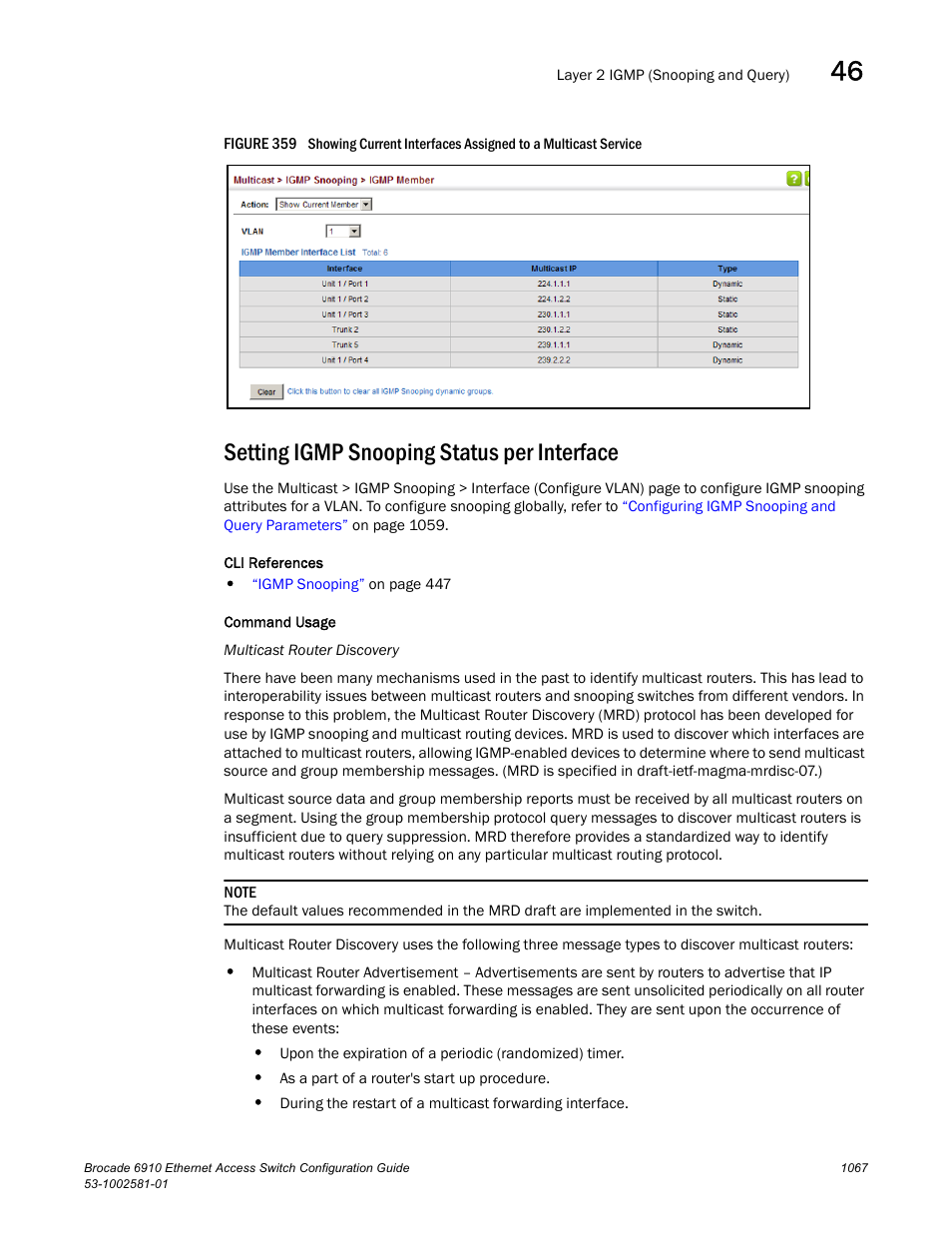 Setting igmp snooping status per interface, Figure 359 s | Brocade Communications Systems Brocate Ethernet Access Switch 6910 User Manual | Page 1117 / 1200