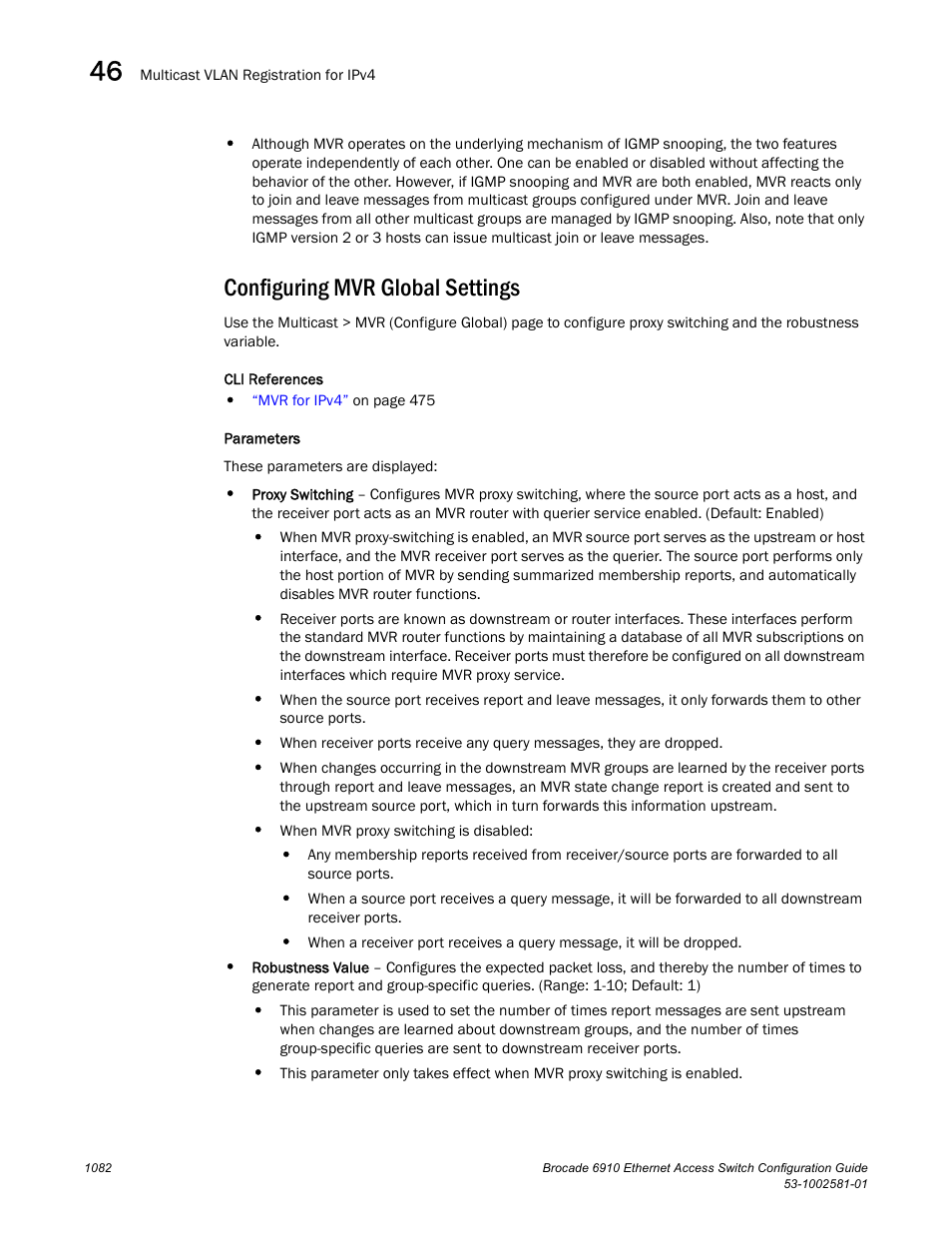 Configuring mvr global settings | Brocade Communications Systems Brocate Ethernet Access Switch 6910 User Manual | Page 1132 / 1200