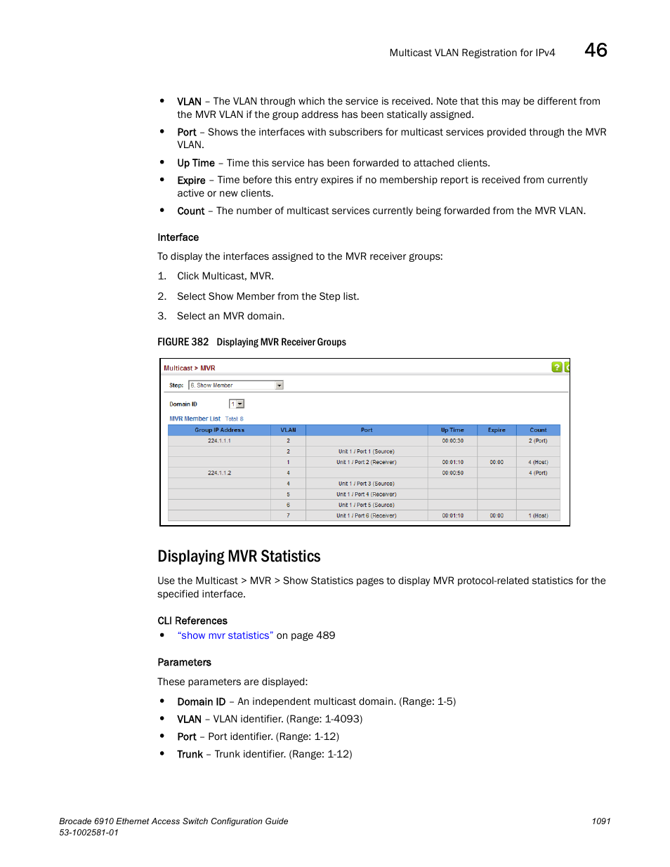 Displaying mvr statistics, Figure 382 dis | Brocade Communications Systems Brocate Ethernet Access Switch 6910 User Manual | Page 1141 / 1200