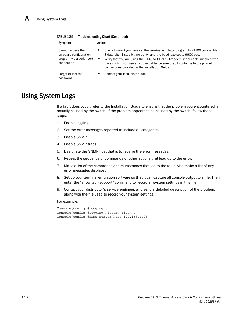 Using system logs | Brocade Communications Systems Brocate Ethernet Access Switch 6910 User Manual | Page 1162 / 1200