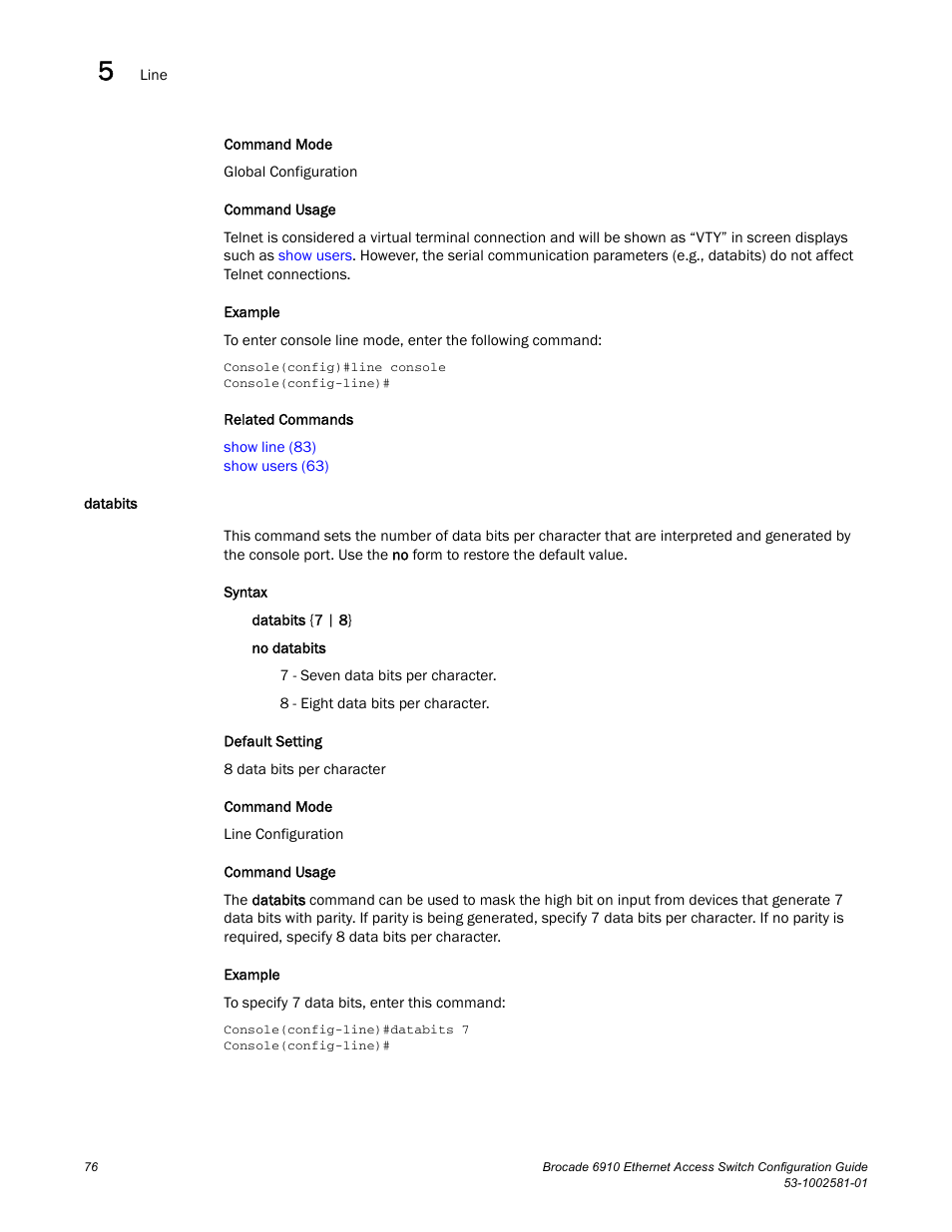 Databits | Brocade Communications Systems Brocate Ethernet Access Switch 6910 User Manual | Page 126 / 1200