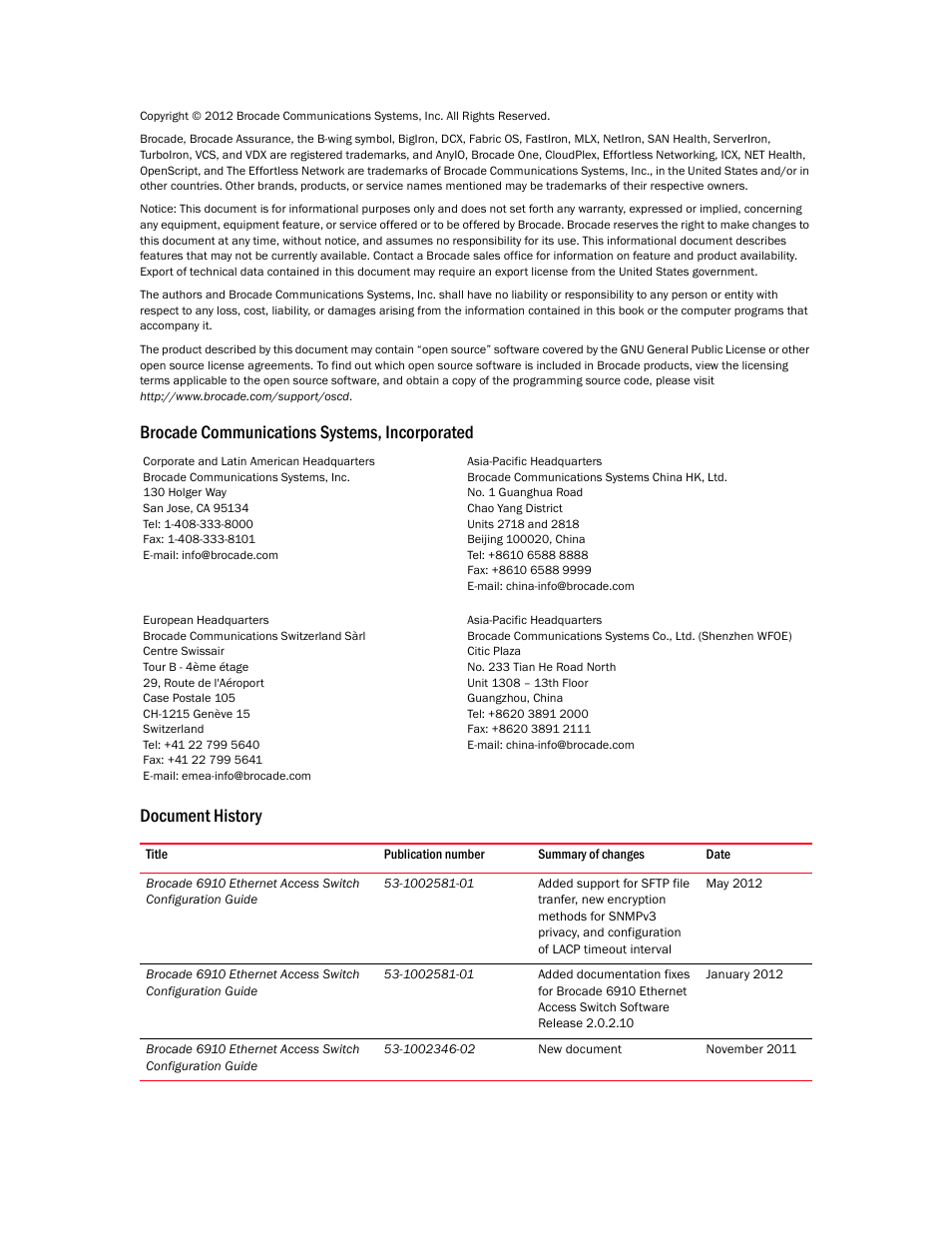 Brocade Communications Systems Brocate Ethernet Access Switch 6910 User Manual | Page 2 / 1200