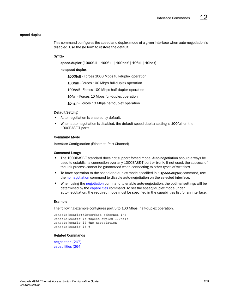 Speed-duplex, Speed-duplex (269) | Brocade Communications Systems Brocate Ethernet Access Switch 6910 User Manual | Page 319 / 1200