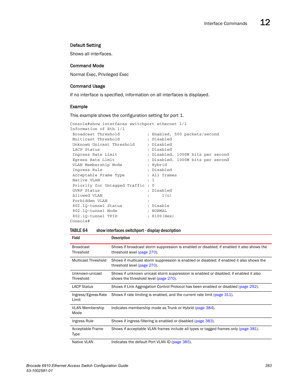 Table 64 | Brocade Communications Systems Brocate Ethernet Access Switch 6910 User Manual | Page 333 / 1200