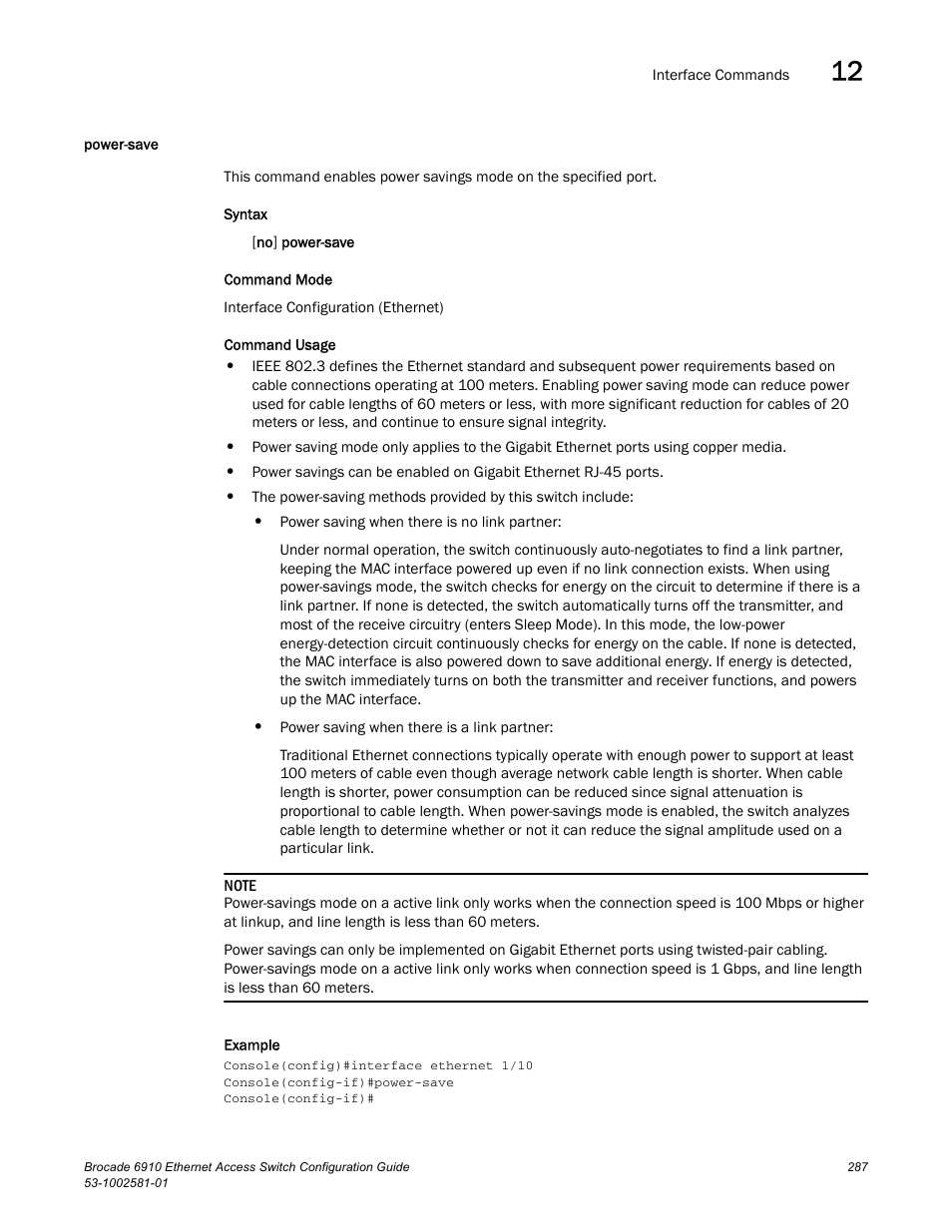 Power-save | Brocade Communications Systems Brocate Ethernet Access Switch 6910 User Manual | Page 337 / 1200